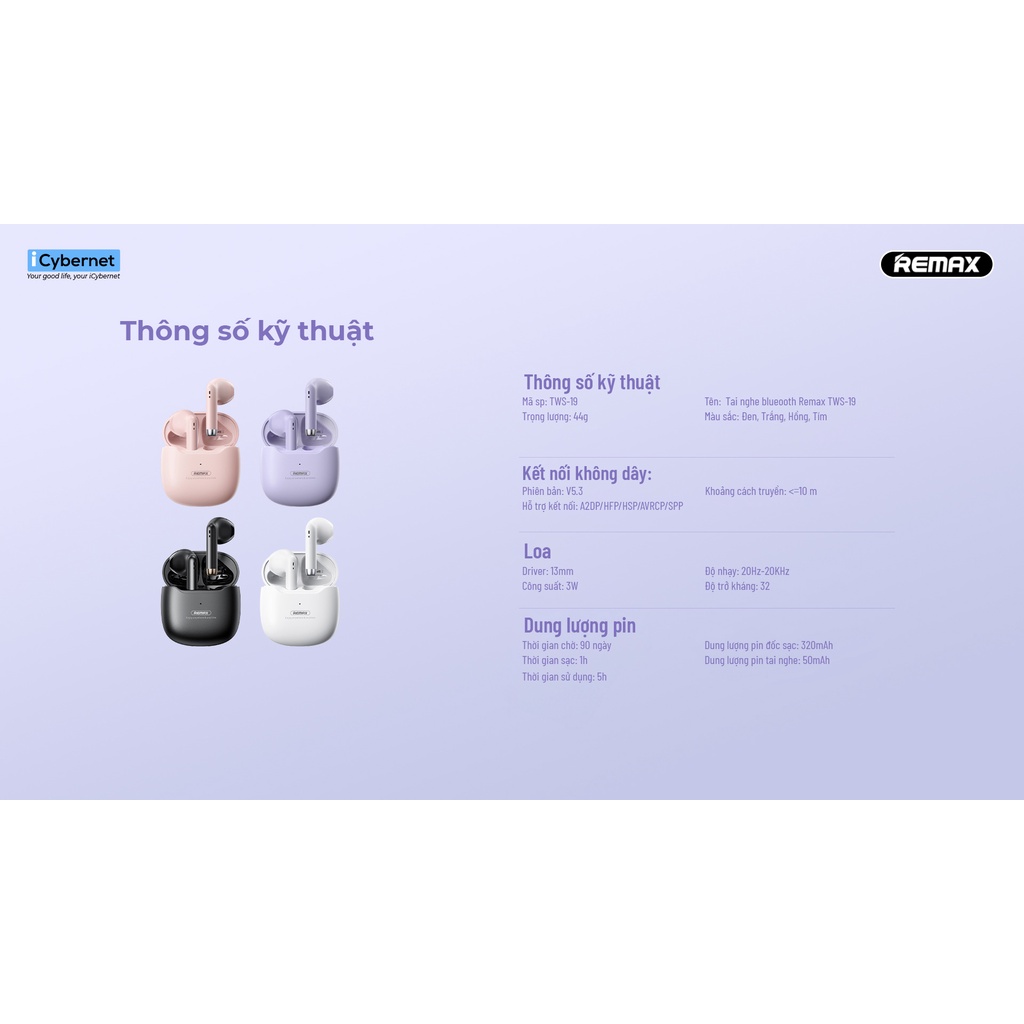 Tai nghe Bluetooth True Wireless Remax TWS-19 - Hàng Chính Hãng