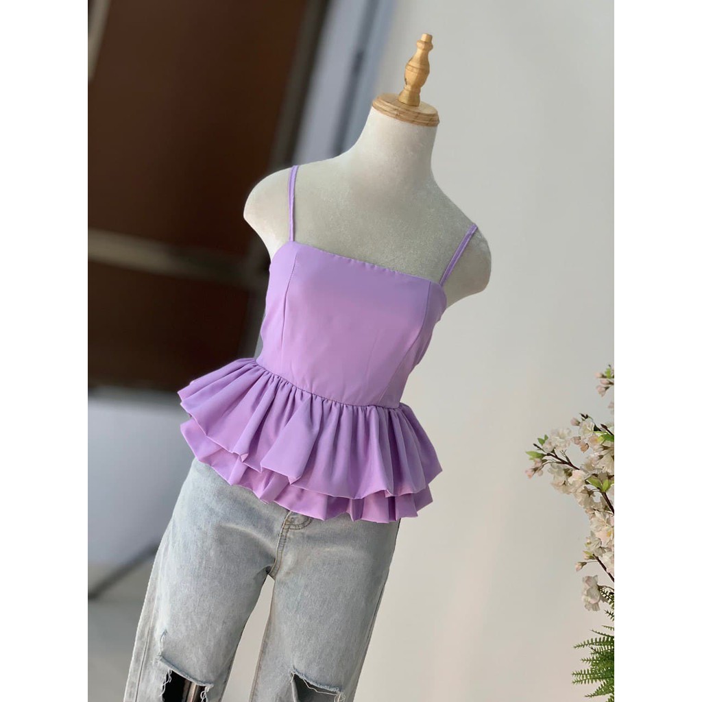 (HÌNH THẬT) Áo Croptop Bèo Eo (TÍM)