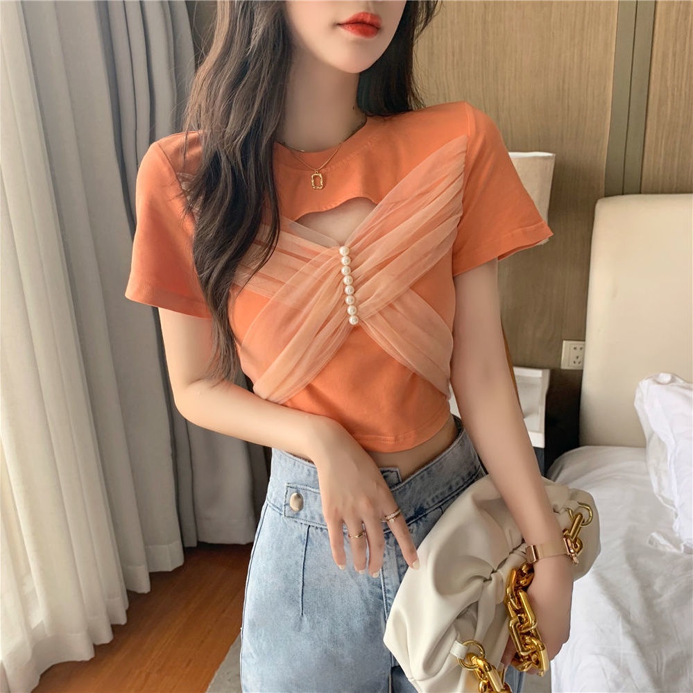 Áo Thun COZOK Lưới Ngắn Tay Thắt Nơ Thời Trang