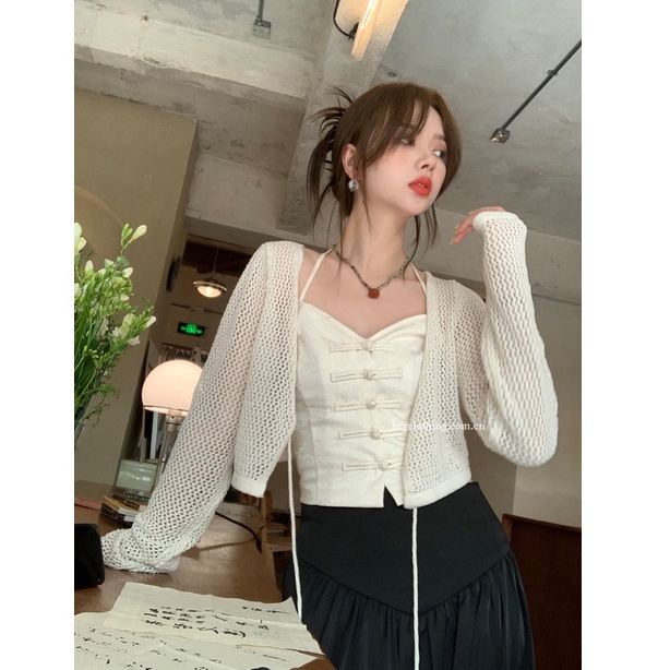 Porozi  Áo Cardigan Dệt Kim Tay Dài In Hoa Kiểu Hàn Quốc Thời Trang Mùa Hè Quyến Rũ Cho Nữ