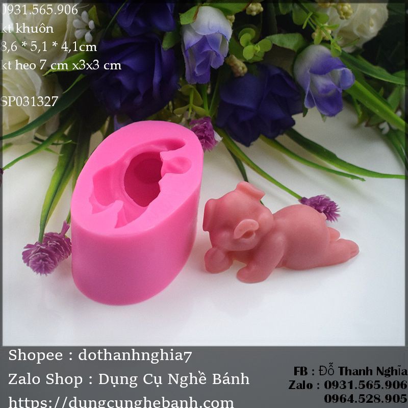 Khuôn silicon heo nằm cười