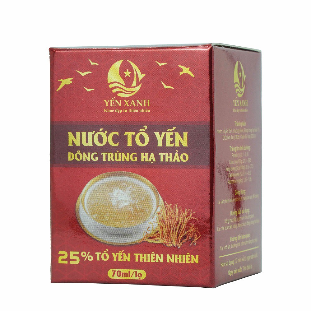 25% tổ yến - Nước tổ yến sào cao cấp chưng đông trùng hạ thảo - YẾN XANH - Hộp 1 lọ x 70ml