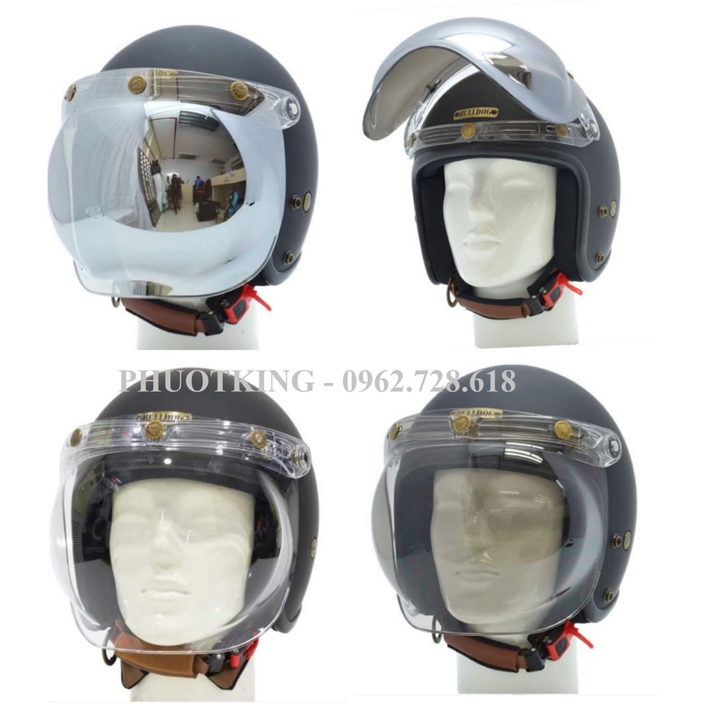Kính Bubble Bulldog - Royal gắn mũ bảo hiểm 3/4 có khuy bấm chính hãng