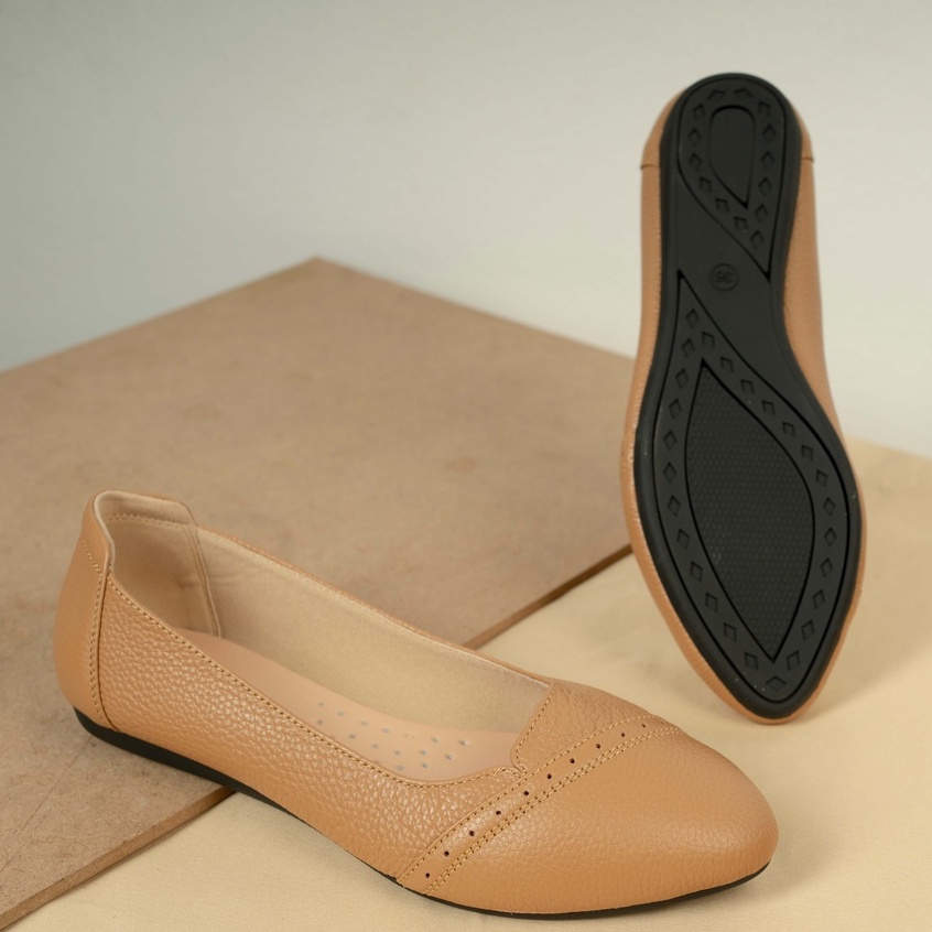 Giày bệt nữ mũi nhọn da bò mềm êm chân Lunashoes  giầy trung niên cho mẹ bảo hành 2 năm