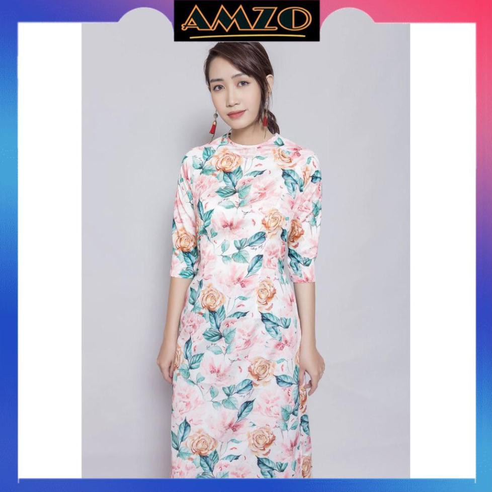 Áo Dài Nữ Lụa Cao Cấp, Áo Dài Cách Tân Cổ Tròn Tay Lửng Họa Tiết Hoa To Hàng Thiết Kế Đường May Tỉ Mỉ, Tinh Tế. | BigBuy360 - bigbuy360.vn