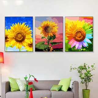 Bộ Tranh Sơn Dầu Trên Nền Vải Bạc Hình Hoa Hướng Dương Trang Trí Nhà Xzxrk05