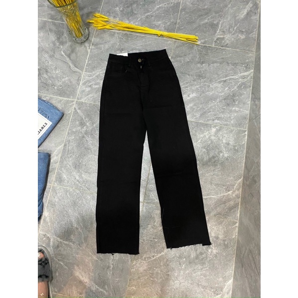 Quần jean ống đứng nữ dáng trơn màu đen,quần bò dáng basic lưng cao tôn dáng
