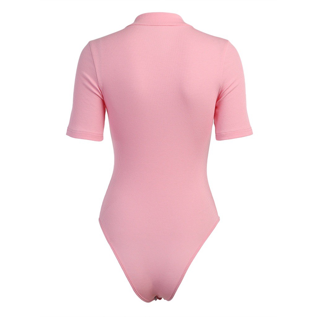 Bộ Áo Liền Quần Tay Ngắn Cổ Polo Cài Nút Màu Trơn Thời Trang Cho Nữ | BigBuy360 - bigbuy360.vn