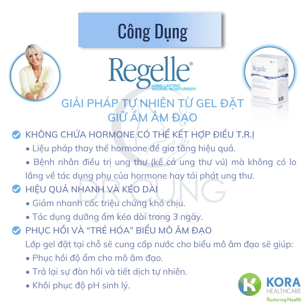 Gel Đặt Âm Đạo Regelle - Gel Phụ Khoa, Dưỡng Ẩm Kéo Dài, Giảm Khô Rát, Ngứa, Phục Hồi và Trẻ Hóa Âm Đạo [Chính Hãng]