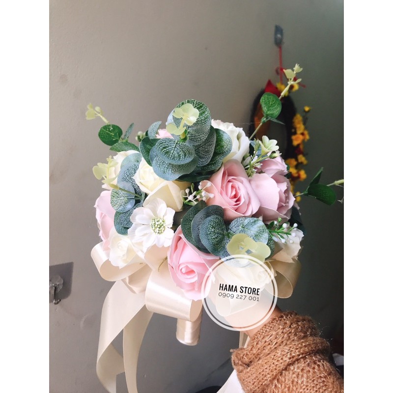 [Nowship]-Bó hoa cưới sáp thơm cầm tay cô dâu Hồng pastel và hồng phấn đáng yêu