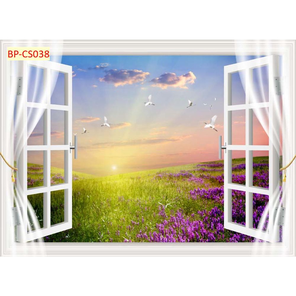 Tranh 3d dán tường cửa sổ hiện đại, chủ đề phong phú Chèn Chữ Miễn Phí