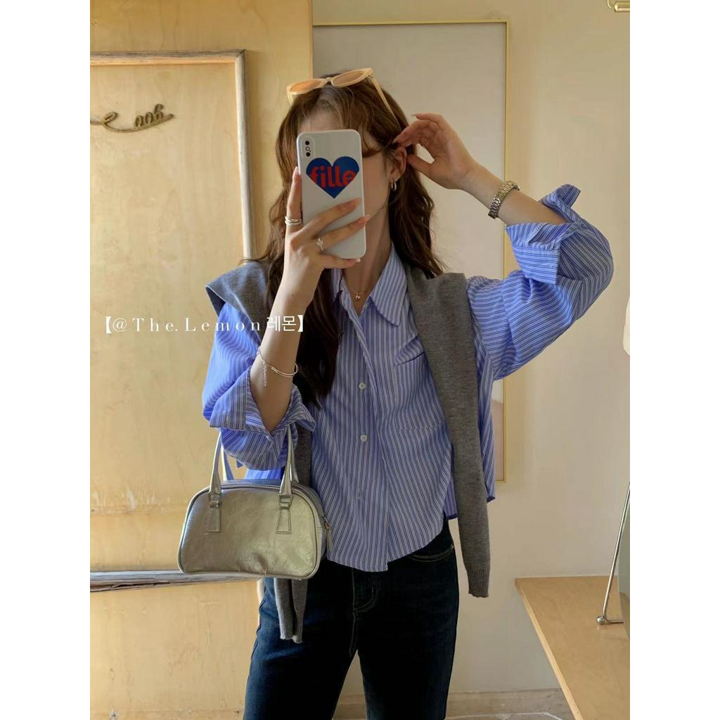 67107 Áo Sơ Mi Dài Tay Sọc Rộng Rãi Đơn Giản