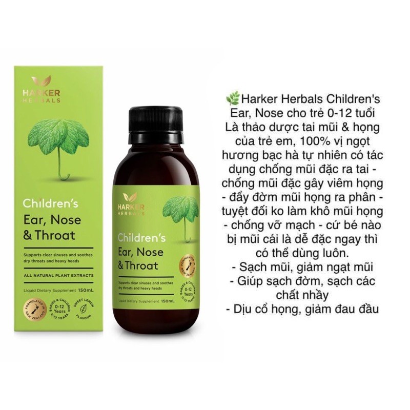 Harker xanh lá tai mũi họng cho bé 150ml