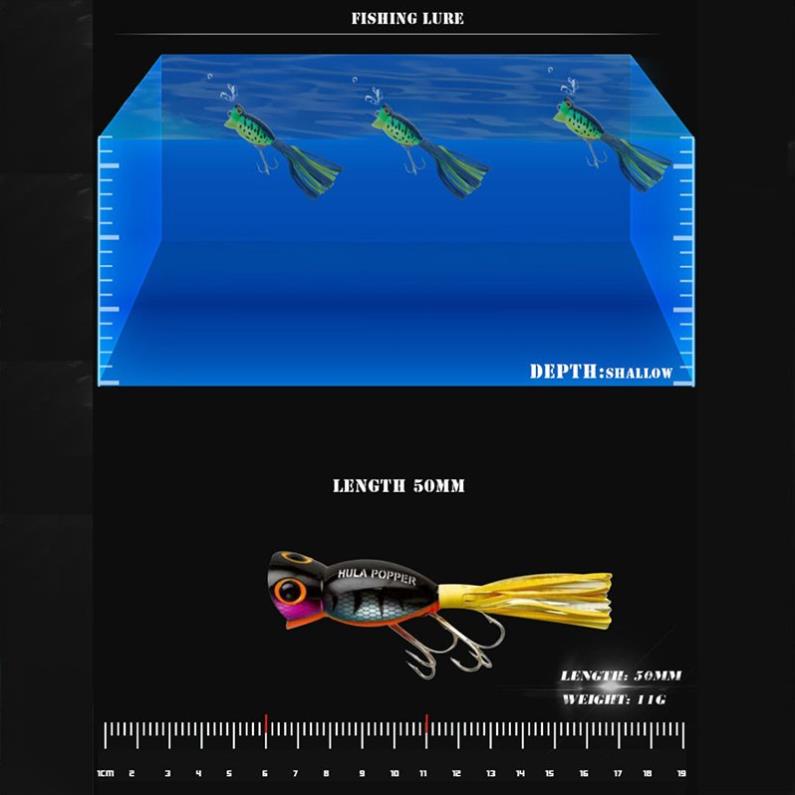 🐋 Mồi giả câu lure, HULA POPPER 10 màu mồi nhử cá mặt nước siêu nhạy MOI7 🐋