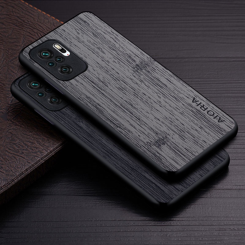 Ốp Bao Da Điện Thoại Họa Tiết Vân Gỗ Cho xiaomi redmi note 10 10S 4G r