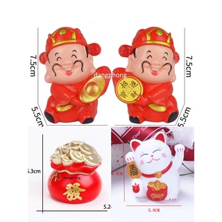   set 5   ông thần tài nhựa,hủ vàng,mèo phụ kiện trang trí bánh kem oản  thâp tỏi 