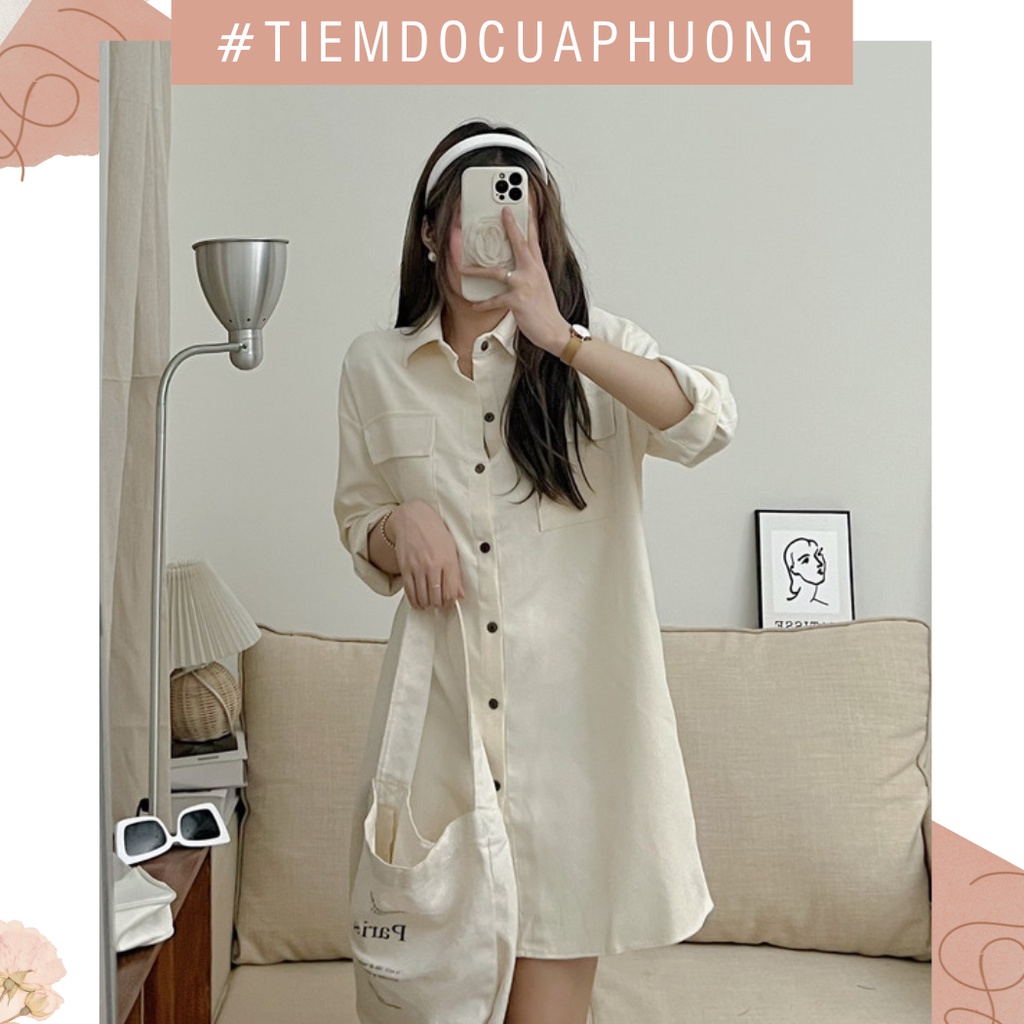 Váy đầm sơ mi dài tay chất nhung tăm dày dặn dáng rộng