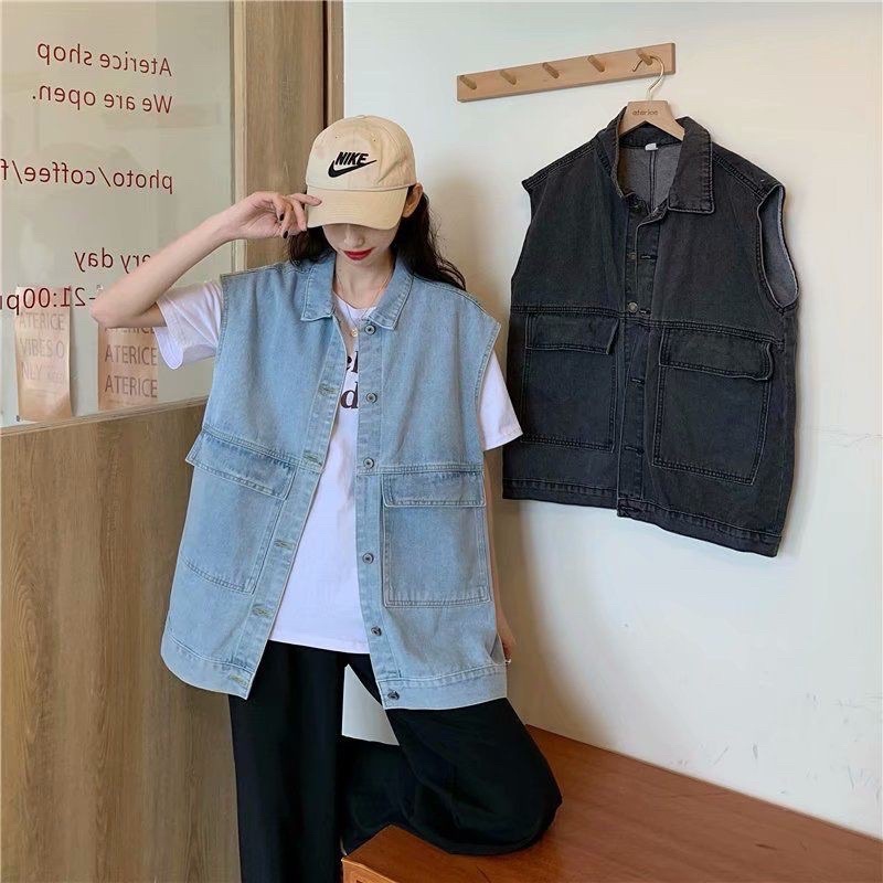 Áo Khoác Gile Denim Dáng Rộng Unisex Nam/Nữ [HÌNH THẬT]