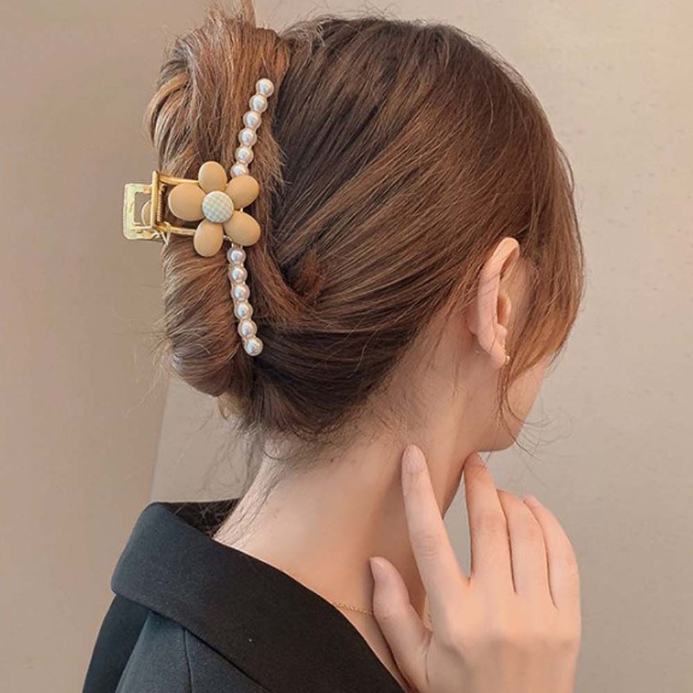 Kẹp tóc hình hoa bằng kim loại đính ngọc trai nhân tạo phong cách Hàn Quốc dành cho nữ