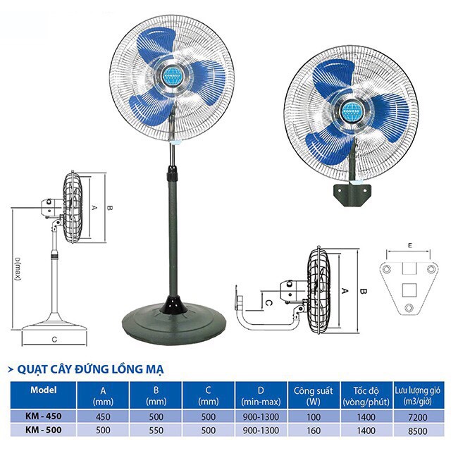 Quạt cây công nghiệp KOMASU cánh 450, Lồng mạ crom