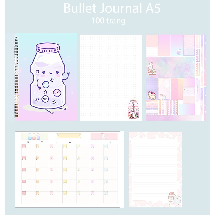 Sổ bullet journal yakult SBJ32 A5 100 trang 160gsm chấm kẻ ngang  in màu monthly planner Sổ tay vẽ chì Sketchbook