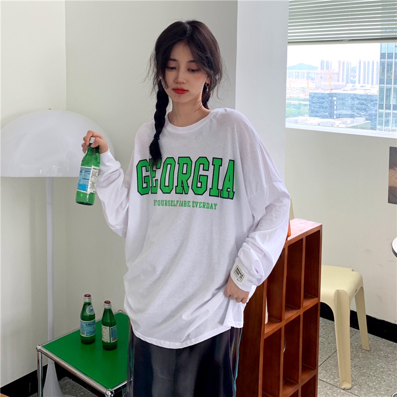 SUXI Áo nỉ nữ dài tay cổ tròn in chữ mới