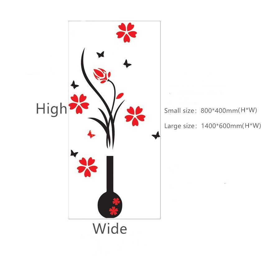 Sticker Dán Tường Nghệ Thuật Hình Lọ Hoa 3d trang trí nhà