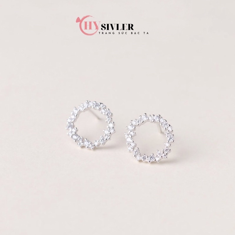 Bông tai bạc ta huyền thoại biển xanh hình tròn đính đá nữ tính bông tai nữ bạc thật giá rẻ CHY SILVER