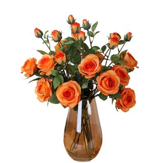 Cành hoa hồng Hàn Quốc 2 bông 2 nụ nhánh lá tơ nhân tạo dài 61cm