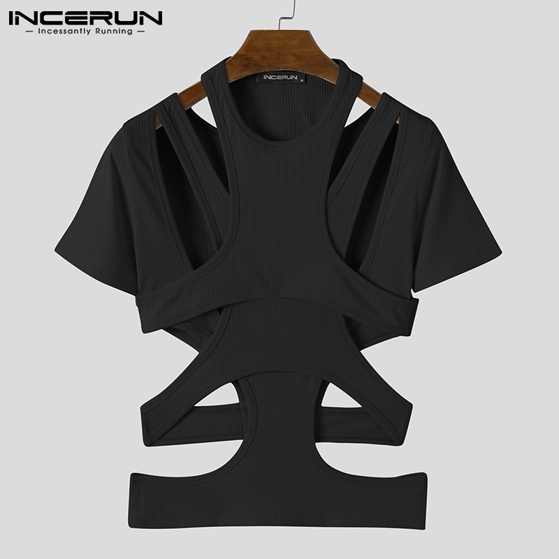 Áo thun INCERUN tay ngắn cổ tròn màu trơn đơn giản cho nam