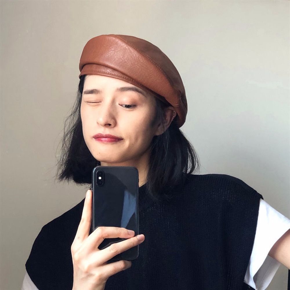 Mũ Nồi Bằng Da Pu Phong Cách Retro Hàn Quốc Nhiều Màu Sắc Cho Nữ