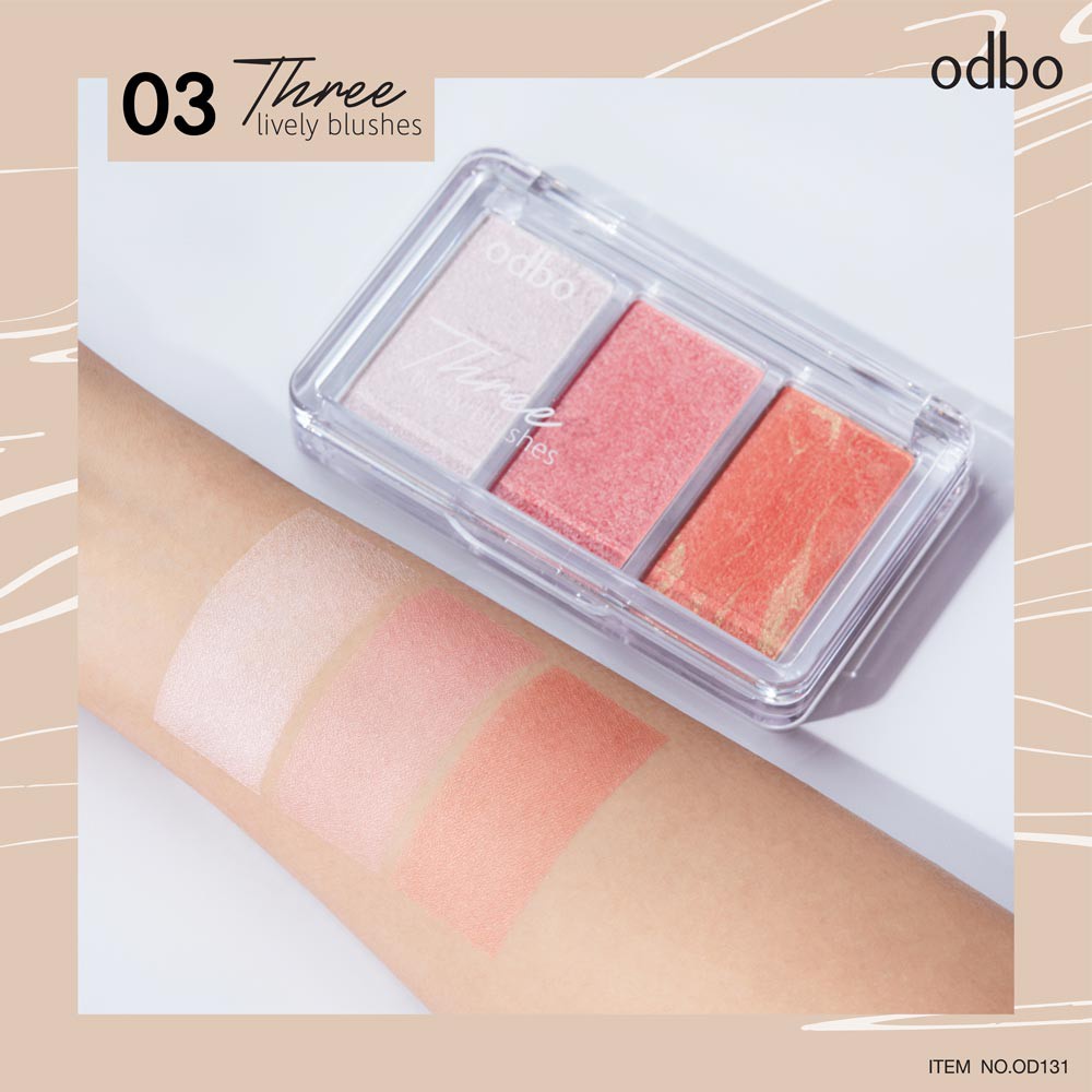 Má hồng Odbo Three Lively Blushes OD131 9g giúp khuôn mặt được điểm tô sức sống và thu hút hơn