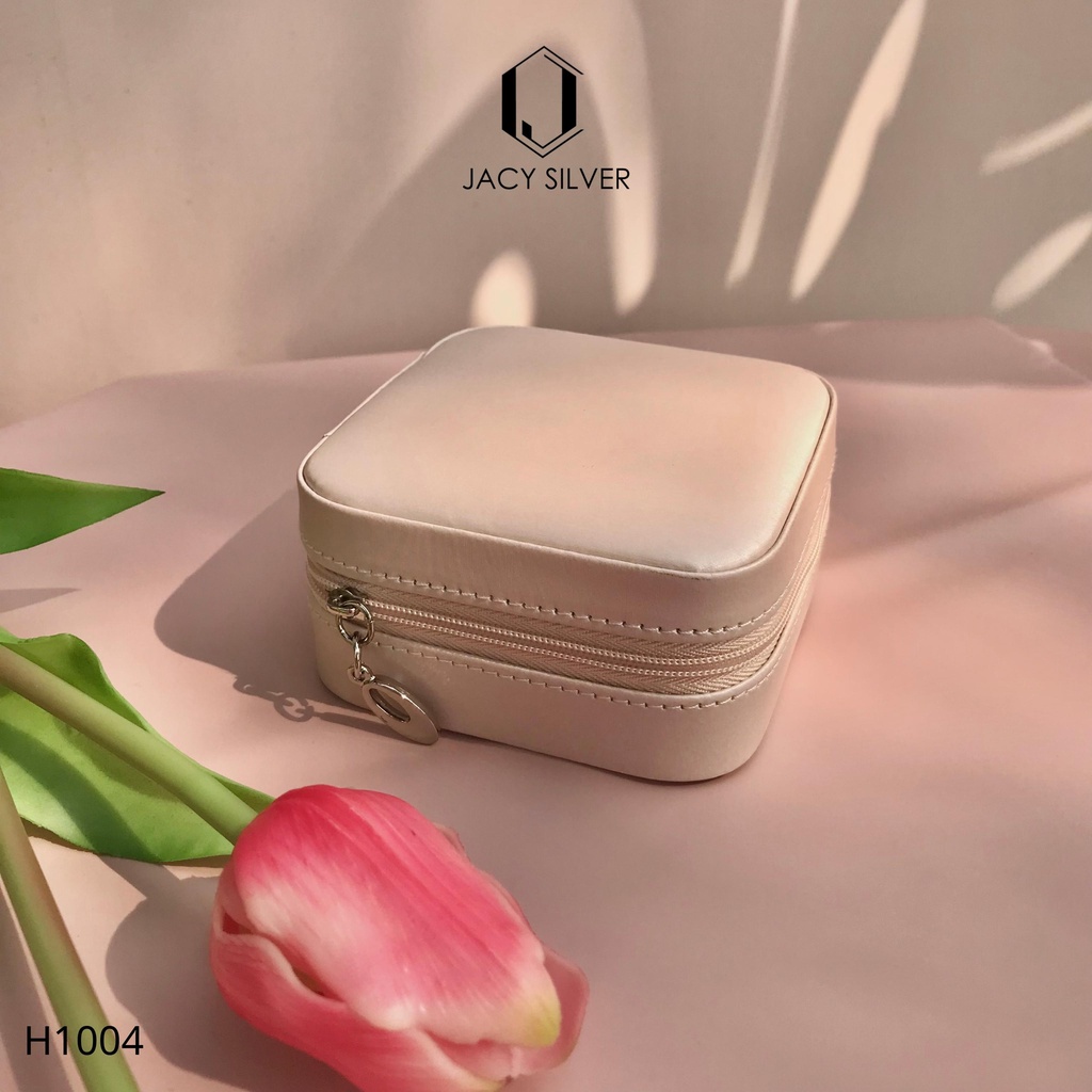 Hộp da mini đựng trang sức kèm gương có khóa kéo tiện lợi H1004