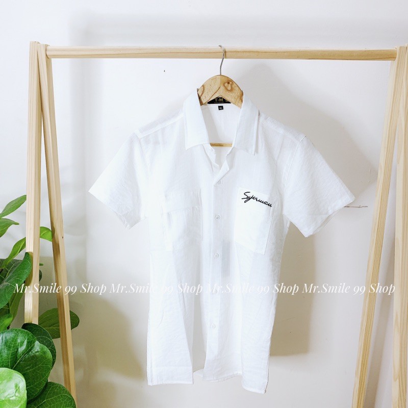 SƠ MI BASIC ĐŨI TRẮNG ĐEN TAY NGẮN THÊU CHỮ MR SMILE 99 SHOP | BigBuy360 - bigbuy360.vn