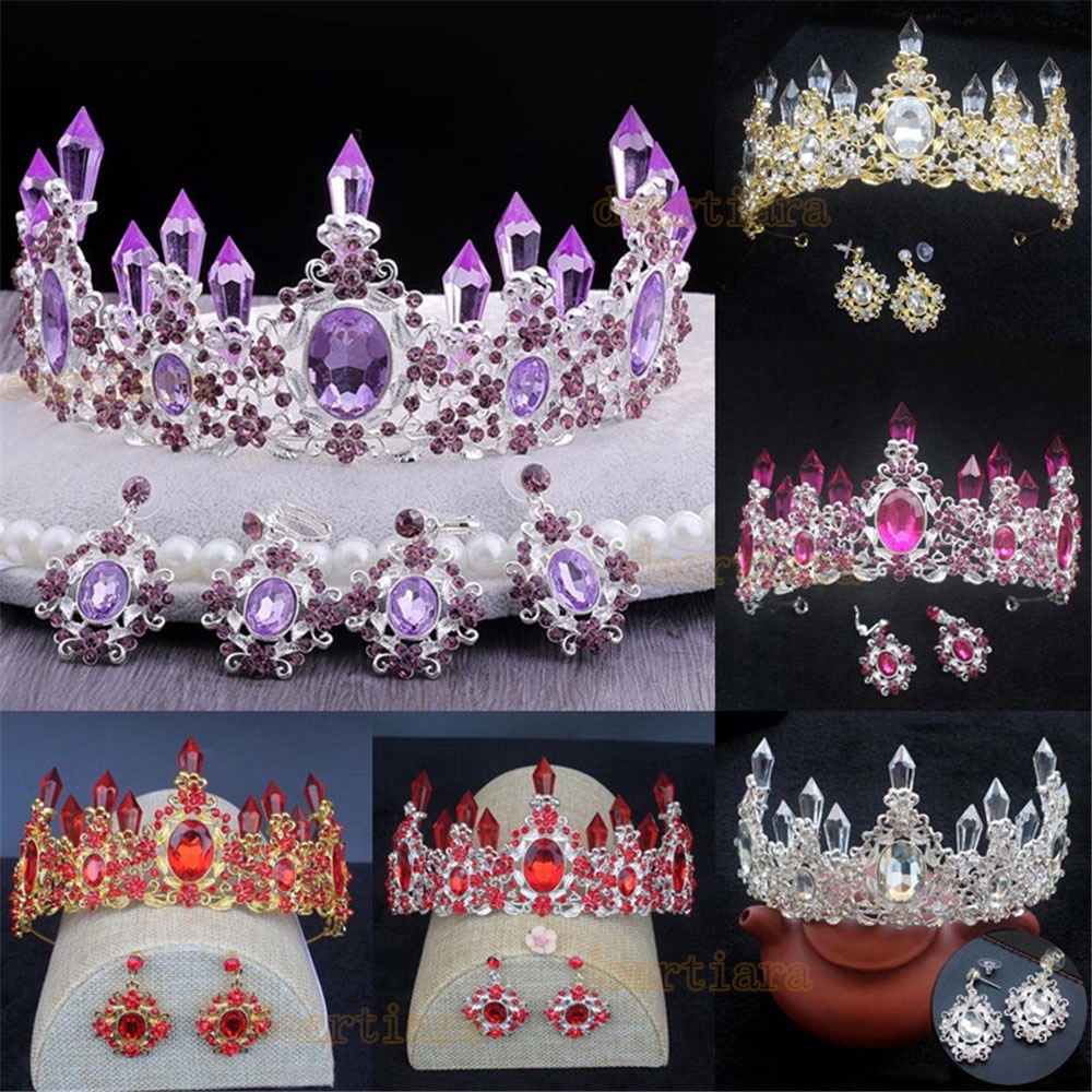 Rhinestone Baroque Crystal Crown Bride Tiara Earrings set for Wedding / Bride / Prom