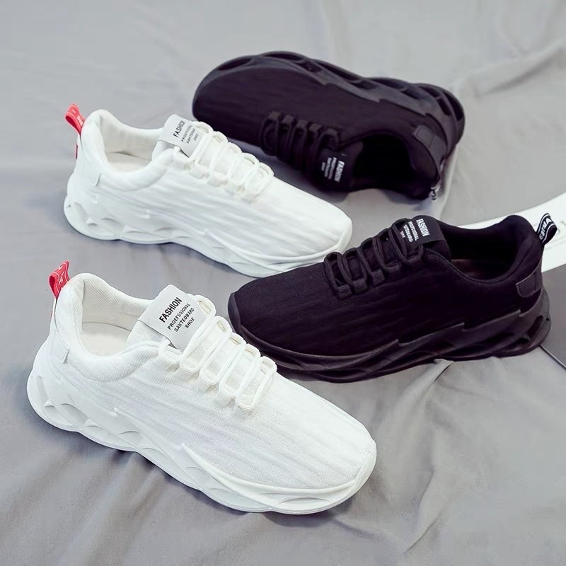 Giày thể thao nam thời trang cá tính giày sneaker đơn màu trăng đen thêm điểm nhấn | BigBuy360 - bigbuy360.vn