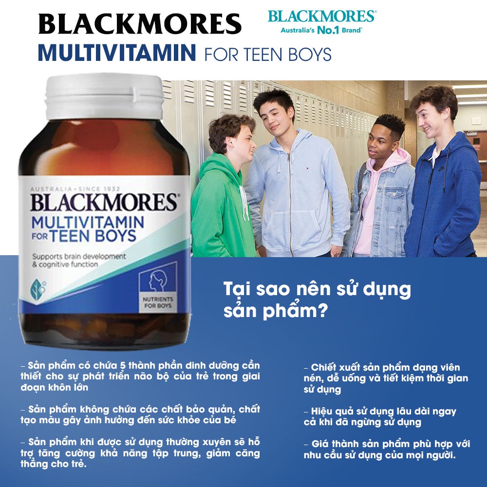 Combo Vitamin Blackmores Multivitamin for teen cho bé gái, bé trai giúp tăng cường trí nhớ, cải thiện sức khỏe