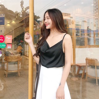 ÁO 2 DÂY CỔ ĐỖ VẢI PHI LỤA ZAREEN VOA32 BLACK