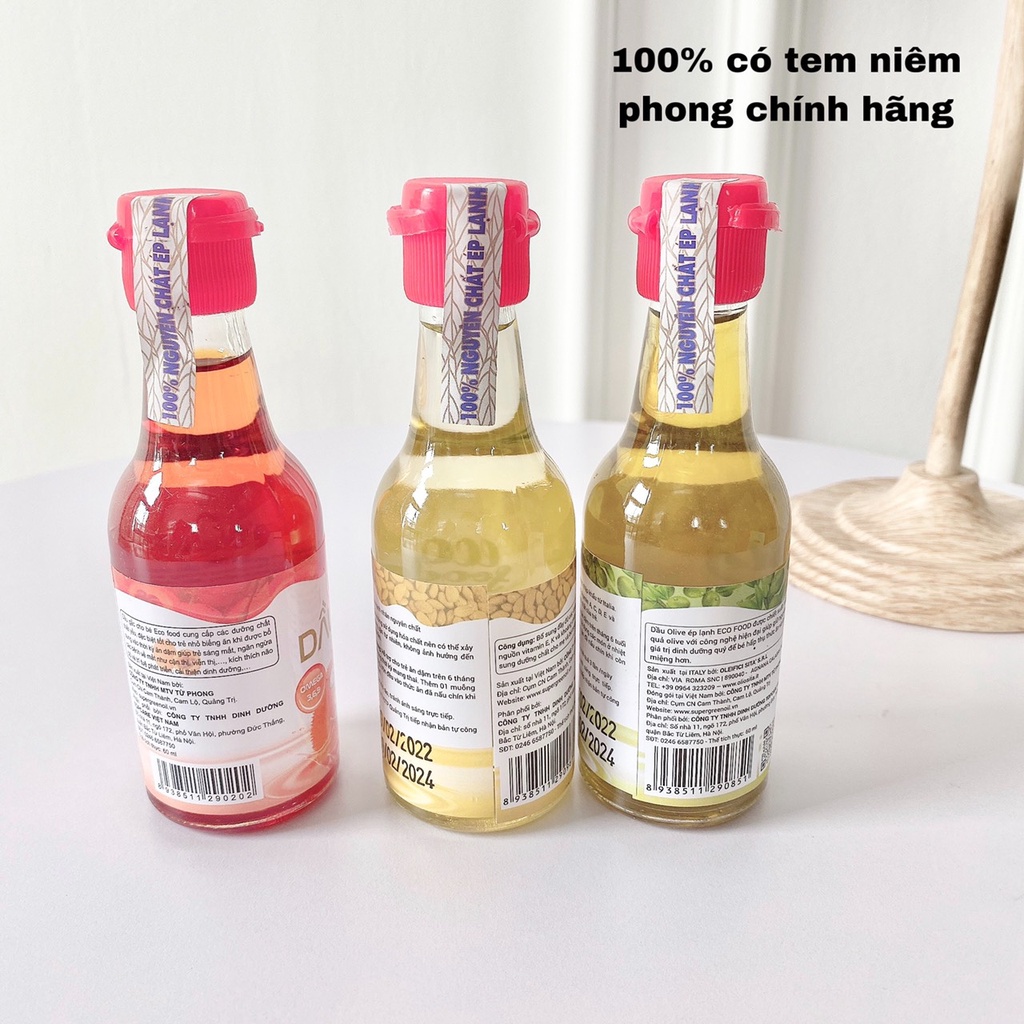 D.ầu Gấc, Hạnh Nhân, Oliu, D.ầu Ăn Dặm Eco Food Cho Bé ,100% Nguyên Chất Ép Lạnh An Toàn Cho Bé 60ml