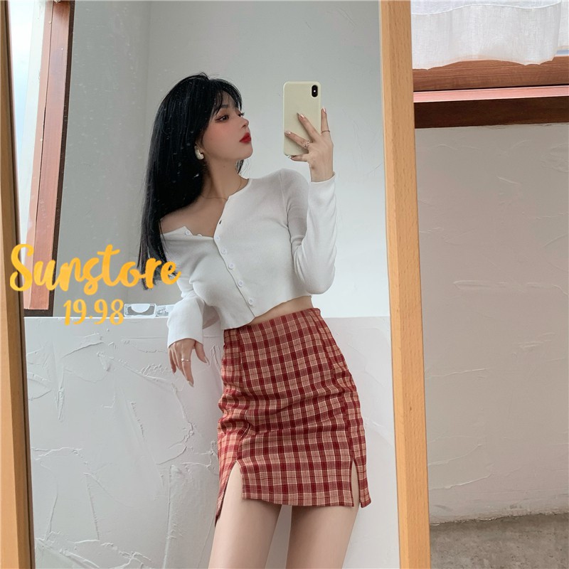 Chân váy kẻ caro xẻ tà 2 bên hot trend Ulzzang | BigBuy360 - bigbuy360.vn