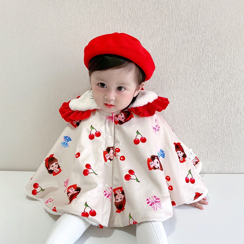 Áo khoác vải nhung giữ ấm dễ thương thời trang mùa đông cho bé gái