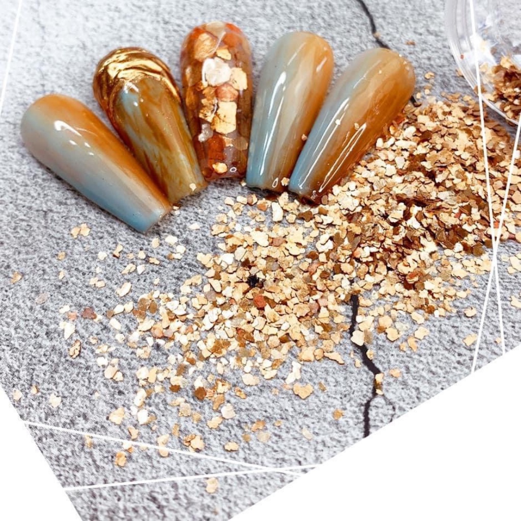 Khảm trai nail trang trí móng 2 màu Vàng/Bạc, nhũ vảy xà cừ, vảy cá