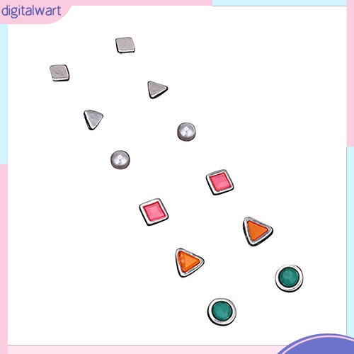 Set 6 cặp khuyên tai thiết kế hình học độc đáo nhiều màu sắc cá tính dành cho nữ