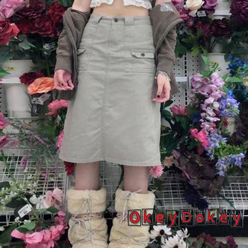 Váy Nữ GLIQ-Xingqing 2000s Eo Thấp Phối Túi Kiểu Hàn Quốc Thời Trang Mùa Hè y2k