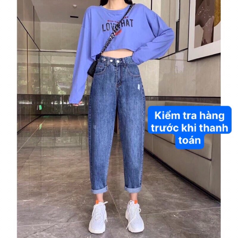 Quần jean bò baggy nữ cạp cao hàng Quảng Châu phong cách Hàn Quốc sành điệu style năm 2021