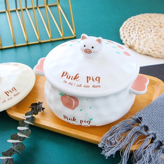 Bát ăn mì họa tiết heo thỏ có nắp đậy Sweet Lime