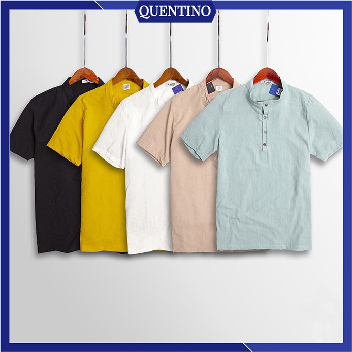 Áo đũi nam cổ tàu Quentino áo cộc tay nam Linen AD01