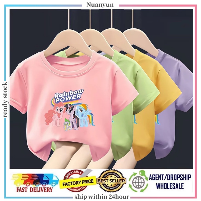 3-12Y Cartoon Printing Plus Size Children's Short Sleeve TShirt Simple Boys and Girls Tops My Little Pony Printed Round Neck Soft Plus Size Kids T-Shirts