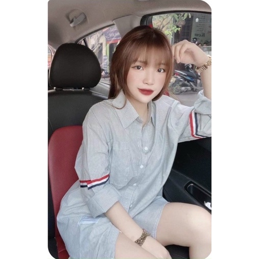Áo Sơ Mi Kẻ Sọc Xanh Viền Tay