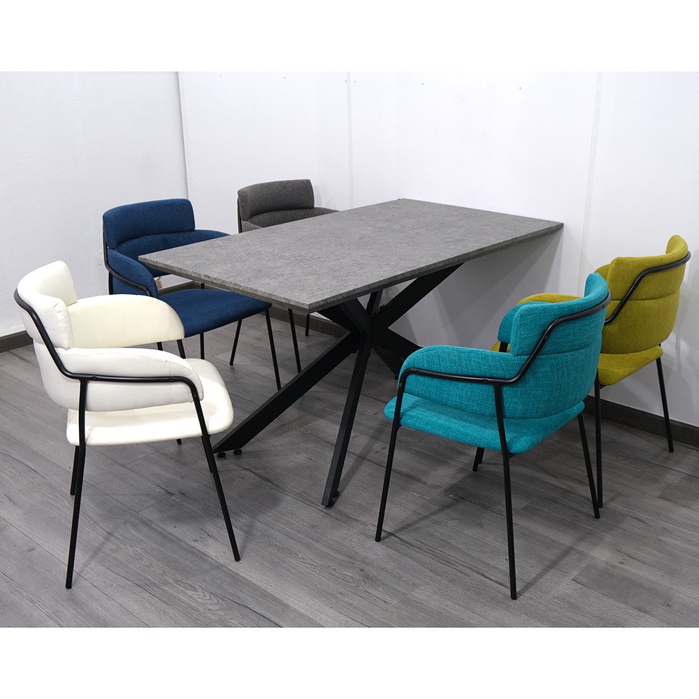 Bàn ăn gỗ MDF giả đá chân sắt TM8014